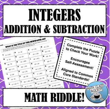 Preview of ADDING AND SUBTRACTING INTEGERS - MATH RIDDLE!