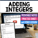 ADDING INTEGERS GUIDED NOTES AND PRACTICE