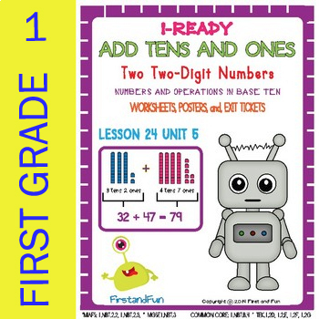 Preview of ADDING TENS AND ONES 2 TWO-DIGIT NUMBERS UNIT 5 LESSON 24 WORKSHEET POSTER & EXI