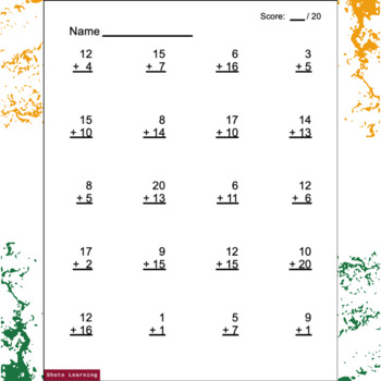 ADDITION 1-20 Worksheets Vertical Math Practice Problems Adding Numbers ...