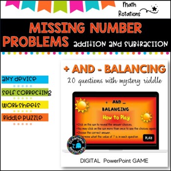 Preview of ADDITION AND SUBTRACTION BALANCING l PowerPoint Game l with worksheets