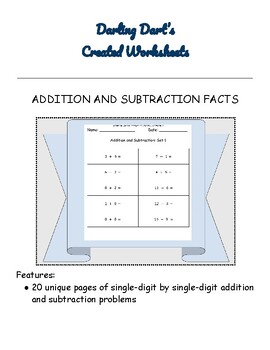 Preview of ADDITION AND SUBTRACTION FACTS: Version 1 of 5
