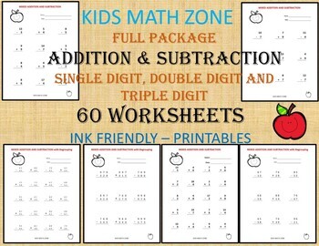 Preview of ADDITION AND SUBTRACTION - single, double and triple digits
