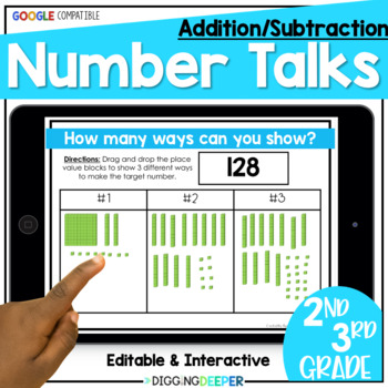 Preview of ADDITION AND SUBTRACTION WITH REGROUPING Digital Number Talks Math Warm Ups