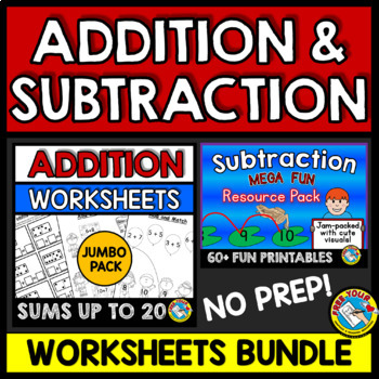 addition and subtraction worksheets 1 20 kindergarten bundle by free your heart