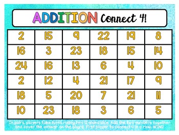 Addition Connect 4 By Miss Clay Creations Teachers Pay Teachers