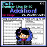 Math | ADDITION NUMBER LINE (10-20) | NO PREP Worksheets K