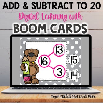 Preview of ADDITION & SUBTRACTION TO 20  DIGITAL Task BOOM CARDS