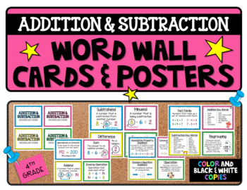 4th Grade Addition & Subtraction Word Wall Vocabulary Bunting