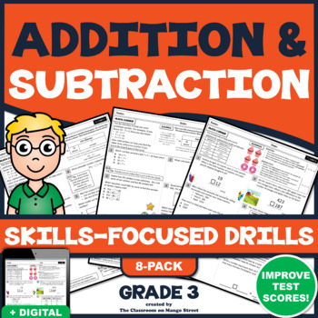 Preview of 3RD GRADE ADDITION & SUBTRACTION: 8 Skills-Boosting Practice Worksheets