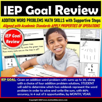 Preview of ADDITION WORD PROBLEMS Sums Up To 20 with Supportive Steps for Special Education