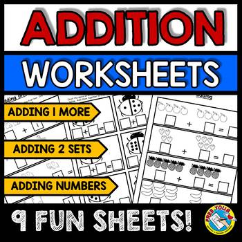 Preview of PICTURE ADDITION WITHIN 10 WORKSHEETS PRESCHOOL KINDERGARTEN FACTS TO 10 PACKET