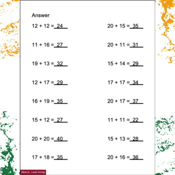 ADDITION Worksheets 10-20 Horizontal MATH Practice Problems Add Numbers ...