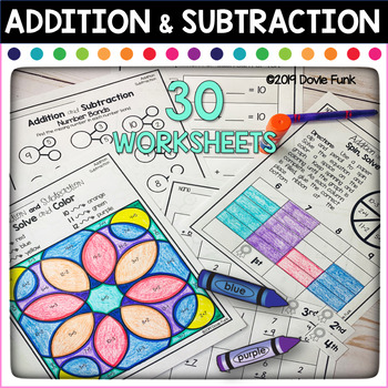 ADDITION and SUBTRACTION Worksheets and Flash Cards BUNDLE by Dovie Funk