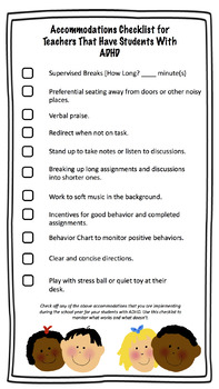 ADHD Accommodations Checklist by SPED Resources by Mrs Lavigne | TPT