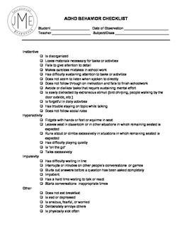 Preview of ADHD Behavior Checklist