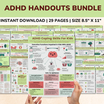 Preview of ADHD Coping Skills Handouts Bundle-29 Pages-Executive Functioning Strategies PDF