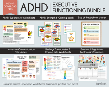 Preview of ADHD, Executive functioning worksheet bundle for kids, ADHD skills, anxiety