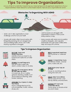 Preview of ADHD Organization Tips Coping Skills Strategy-Executive Functioning-Study Skills