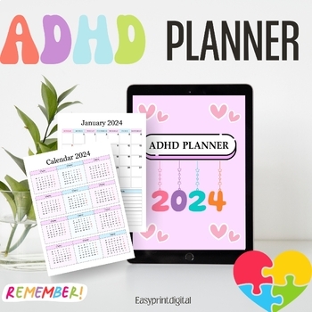 Preview of ADHD Planner 2024 | ADHD and Executive Functioning Weekly Homework Planner