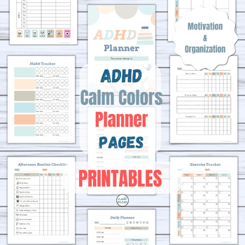 Preview of ADHD Planner | Social Skills | Goal Setting | Plan | Organize | Calm Colors