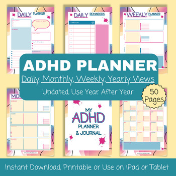 Preview of ADHD Planner and Journal: Daily, Weekly, Monthly, Yearly Planning