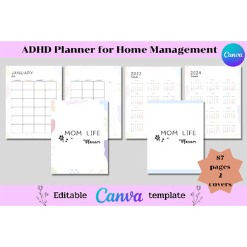 Preview of ADHD Planner for Home Management | Mom Life Planner. Editable printable template