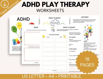 Preview of ADHD Play Therapy Worksheets Activity for Kids, Mental Health, Social Work, The