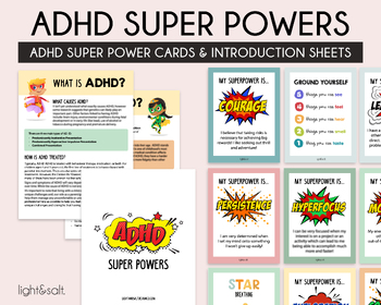 Preview of ADHD Superpower strength cards, executive functioning, ADHD coping skills