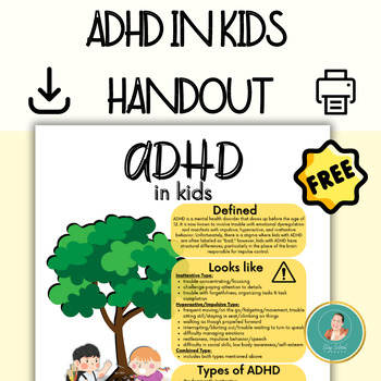 Preview of ADHD in Kids, Mental Health Handout, Psychoeducation, Infographic