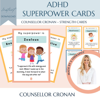 Preview of ADHD superpower strength cards, self esteem, positive affirmations, identity
