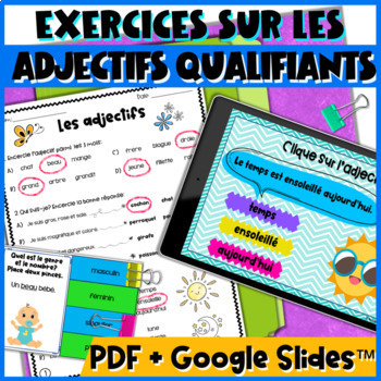 Preview of Identifier ADJECTIFS qualificatifs Accord Cartes tâches Exercices Google Slides