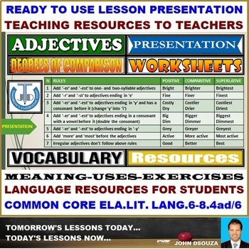 Preview of ADJECTIVES - DEGREES OF COMPARISON - POWERPOINT PRESENTATION