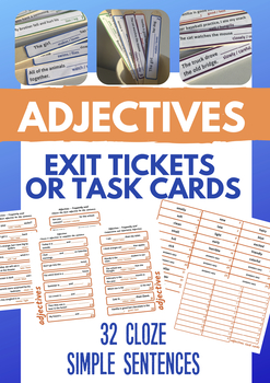 Preview of ADJECTIVES in simple sentences - Popsicle Stick Exit Ticket (or Task Cards)