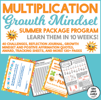 Preview of Summer Multiplication Growth Mindset Package-Math Growth Mindset-Belive YOU CAN