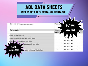 Preview of ADL Skill - Autism - Put on Jacket (Advanced Learner) Data Collection