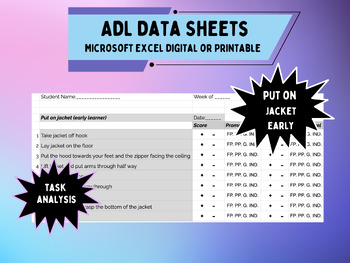 Preview of ADL Skill - Autism - Put on Jacket (Early Learner) Data Collection