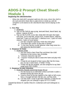 ADOS 2 Cheat Sheet: Module 1 by Allison Sproles TPT