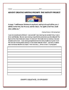 Preview of ADVENT CREATIVE WRITING PROMPT: THE CARDBOARD NATIVITY: CONTEST/ GRADES 3-8
