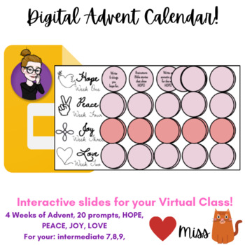 Preview of ADVENT Calendar - REMOTE: VIRTUAL CLASSROOM - Paperless - DIGITAL - Interactive 