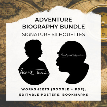 Preview of ADVENTURE Biography Worksheet, Posters, Bookmarks, Clip Art BUNDLE