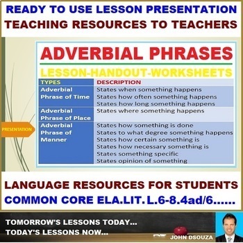 Preview of ADVERB PHRASE OR ADVERBIAL PHRASE - POWERPOINT PRESENTATION