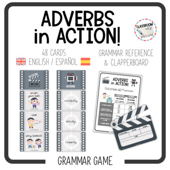 Preview of ADVERBS IN ACTION! - grammar game [English & Spanish]