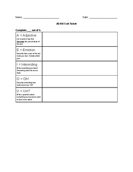 Preview of AEIOU Exit Ticket (Great for Distance Learning)