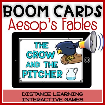 Preview of AESOP'S FABLES Boom Cards | THE CROW AND THE PITCHER Reading Comprehension