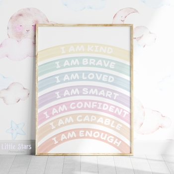 Preview of AFFIRMATIONS I AM Rainbow Poster Soft Pastel Theme Montessori Educational Poster