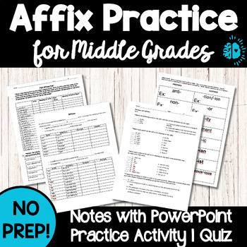 Preview of AFFIX PRACTICE Notes PowerPoint Practice Quiz Prefix Suffix Root Word Base Words