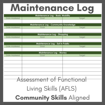 Preview of AFLS Community Skills Maintenance Log (Editable)