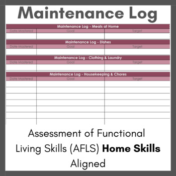 Preview of AFLS Home Skills Maintenance Log (Editable)