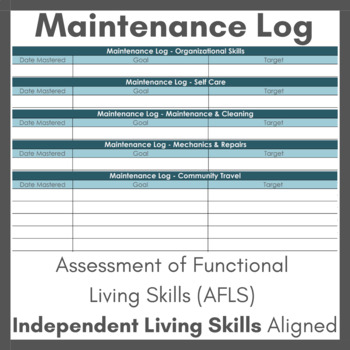 Preview of AFLS Independent Living Skills Maintenance Log (Editable)